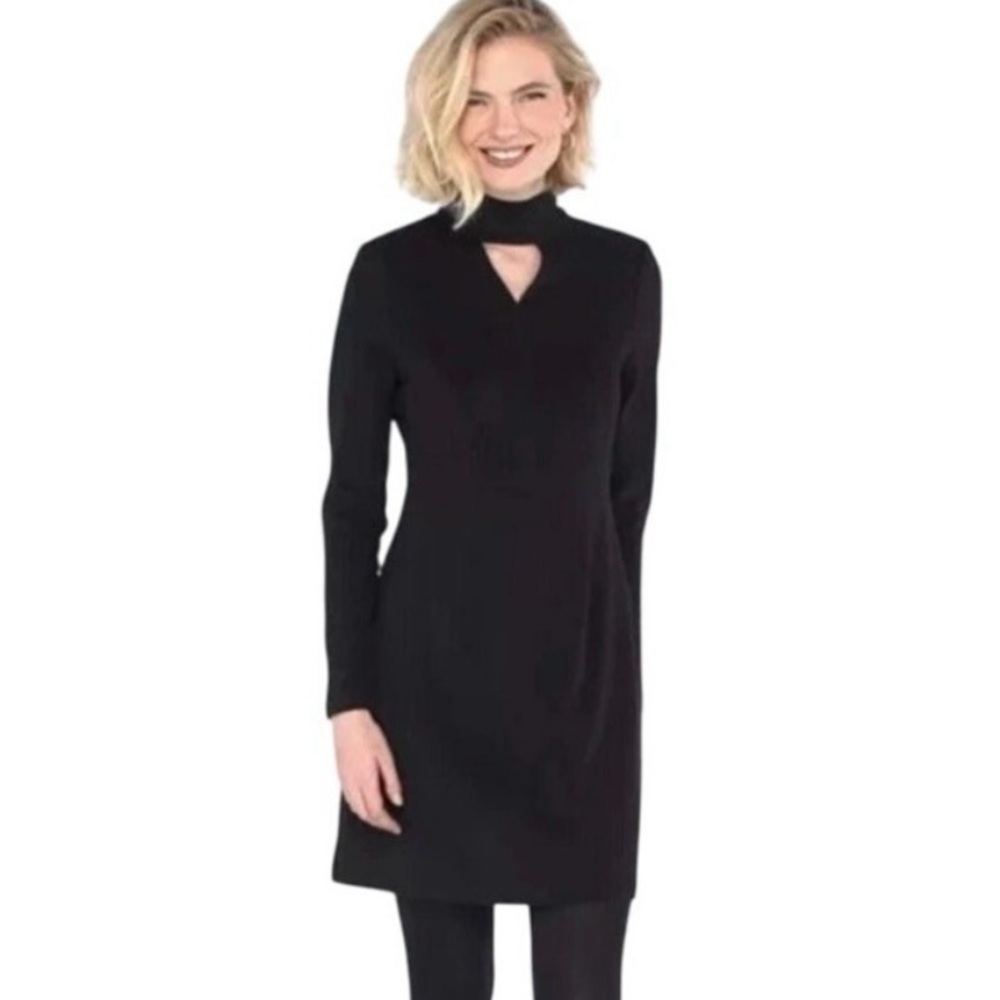 CABI style #4589 Harper Dress black soft knit with keyhole accent Medium - NWOT!